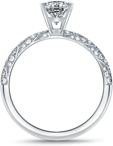Vista 3 de Anillo de compromiso chapado en plata de moissanita blanca con corte esmeralda para mujer