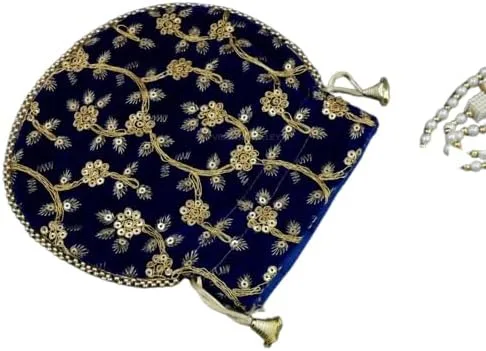Vista 5 de Bolsa de terciopelo bordada para mujer, bolsa con cordón, regalo de boda dorado para mujer