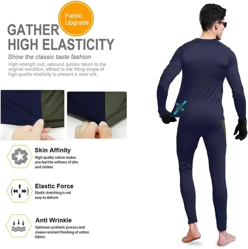 Vista 2 de MEETWEE Men's Thermal Underwear Set, Winter Ski Gear Fleece Lined Long Johns Base Layer Warm Top & Bottom for Skiing Black