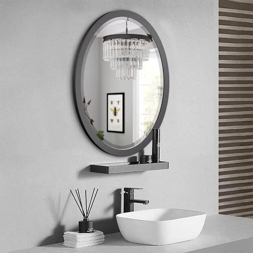 Vista 4 de LYYYXGYP Espejo de pared ovalado de 23 x 29 pulgadas, marco de metal negro mate, espejos decorativos para montaje en pared, para tocador, baño