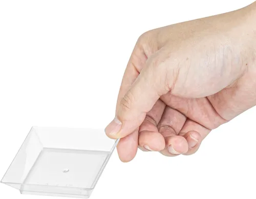Vista 7 de Restaurantware Mini platos de degustación de 2.5 x 2.5 pulgadas, 20 platos cuadrados desechables de plástico, platos de plástico transparente