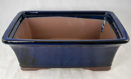 Vista 3 de Maceta rectangular esmaltada para bonsái, cactus y suculentas, bandeja + malla de 12 x 9 x 4 pulgadas, color azul oscuro