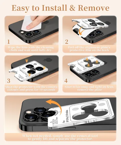 Vista 7 de GolbinBox Protector de lente de cámara para iPhone 13 Pro/13 Pro Max, ajuste invisible 1:1, vidrio templado 9H, funda individual de metal ultra HD