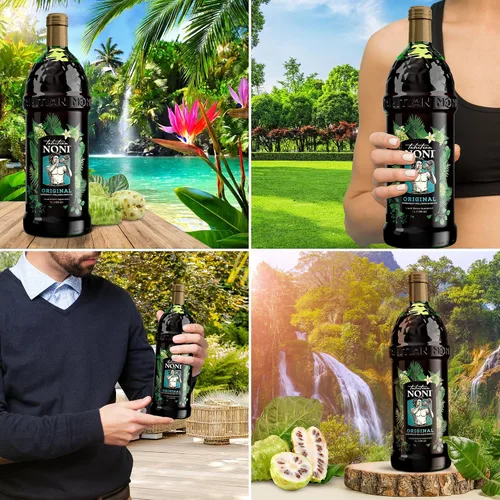 Vista 9 de TAHITIAN NONI Jugo de Morinda, original y auténtico, puré de frutas Noni de Tahití con arándano natural y uva (resveratrol), bebida de bienestar