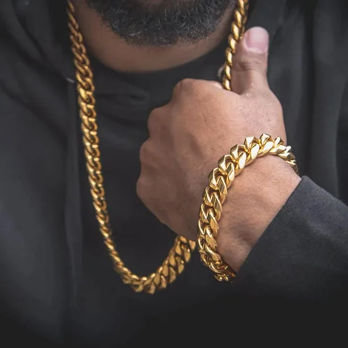Vista 2 de Krfy Cuban Chain for Men Chunky Miami Cuban Link Chain for Men Women 6101214mm 18K Gold Plated 316L Stainless Steel Thick Heavy Cuban Link Chain