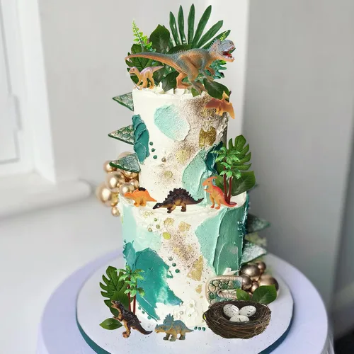 Vista 5 de 32 decoraciones de dinosaurio para tartas de cumpleaños con hojas de huevos de dinosaurio para decoración de pasteles de fiesta de cumpleaños