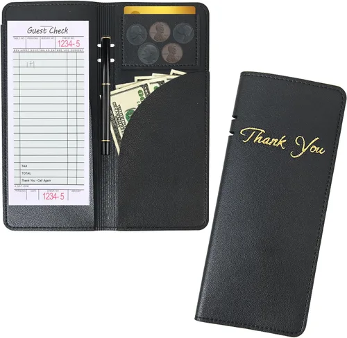 Vista 8 de Cartera organizadora de libros de piel sintética negra para camareros o camareros, recibo de restaurante o cheque de dinero (negro/8 x 5 pulgadas)