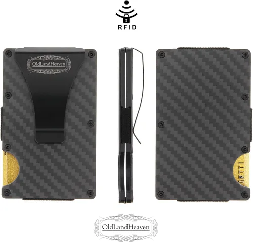 Vista 5 de Monedero minimalista rígido para hombres - RFID bloqueo de fibra de carbono Monedero clip