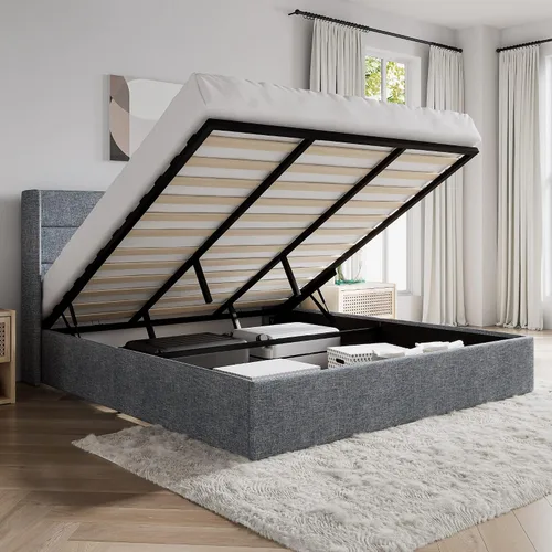 Vista 13 de SHA CERLIN Cama de Almacenamiento Elevable Tamaño Completo/Tapizada en Terciopelo/Cabecera Moderna Wingback/Marco de Cama Plataforma Negro