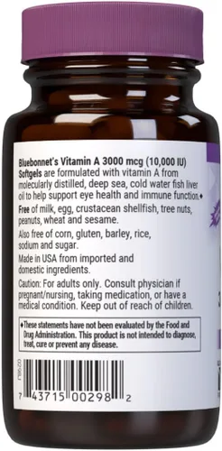 Vista 3 de Bluebonnet Nutrición Vitamina A 10,000 UI de aguas profundas, agua fría, aceite de pescado - Para la salud ocular y la función inmunológica* - Sin