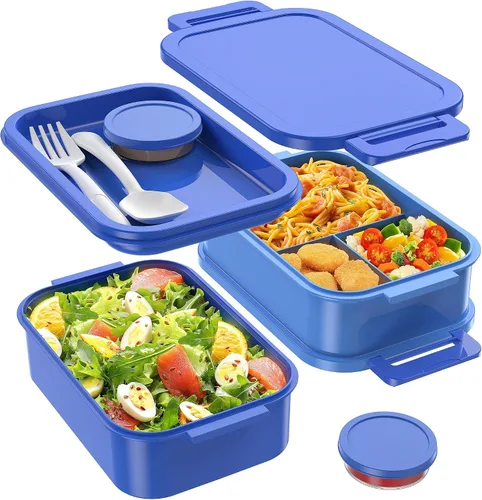 Vista 11 de Jelife Lonchera Bento para adultos, lonchera Bento apilable de 3 capas para adultos, lonchera Bento de estilo grande de 72 onzas, lonchera a prueba