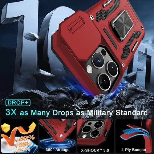 Vista 27 de DEERLAMN Funda para iPhone Xs Max con funda deslizante para cámara + protector de pantalla, soporte giratorio de anillo de grado militar a prueba