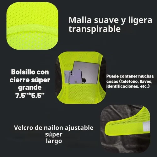 Vista 3 de Chaleco reflectante de seguridad para correr con bolsillo para correr, andar en bicicleta