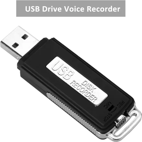 Vista 4 de Grabadora de voz digital; Grabadora de voz de audio de disco USB digital portátil Modea con memoria flash U (16 GB) (negro)