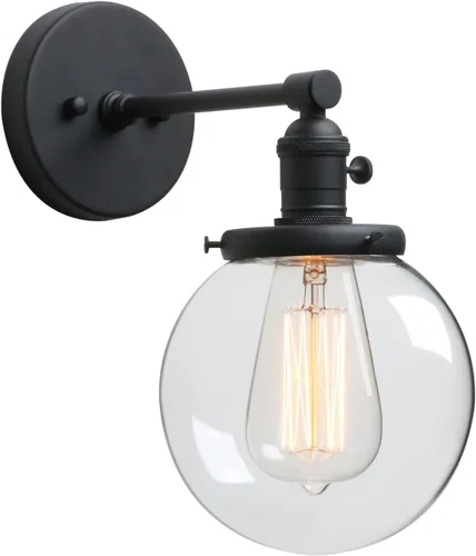 Vista 11 de Phansthy Aplique de pared industrial con forma de globo con toldo de cristal transparente de 5.9 pulgadas (cromado)