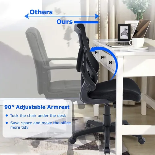 Vista 7 de Silla de oficina ergonómica silla de escritorio de malla para computadora con soporte lumbar brazos abatibles giratorios ajustables a media espalda