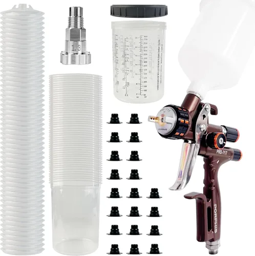 Vista 4 de Pistola de pintura PRD-717 VS tipo con boquilla dividida pistola pulverizadora de 0.051 in + vasos de pintura desechables de 6.8 fl oz/6.7 onzas, 50