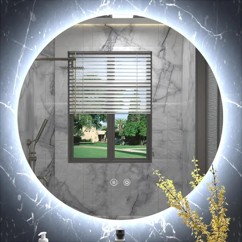 Vista 14 de Espejo LED para baño de 24 pulgadas, 3 temperaturas de color (3000K/4500K/6000K), retroiluminación regulable, antivaho, vidrio HD de 5MM, CRI 90+