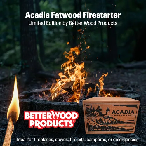 Vista 3 de Better Wood Products Edición Limitada Serie Protege Los Parques Encendedor de Fuego de Leña Natural Fatwood, Caja de Madera de 13 Libras, Caja Acadia