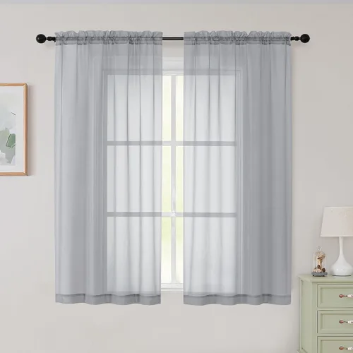 Vista 126 de 2 paneles de cortinas traslúcidas blancas para dormitorio, sala de estar, 96 pulgadas de largo, modernas, suaves, ligeras, con bolsillo para barra