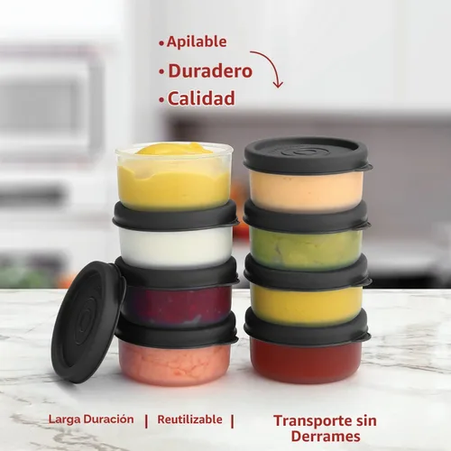 Vista 7 de Recipientes para condimentos con tapas, paquete de 8 unidades, 1.3 onzas. Recipiente para aderezo para ensalada para llevar, pequeños recipientes