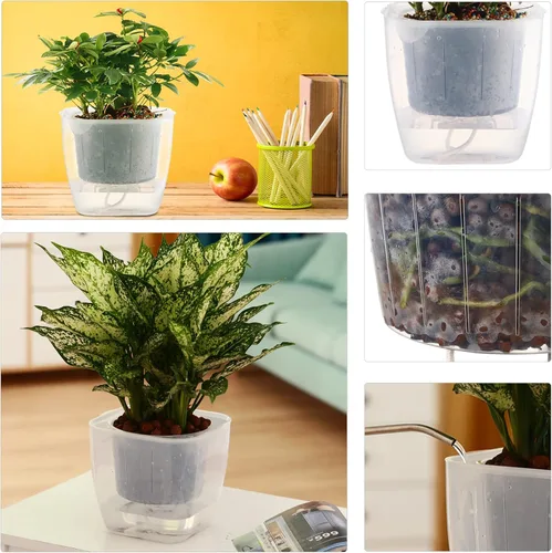 Vista 7 de Paquete de 3 macetas transparentes de riego automático de 7 pulgadas para plantas de interior, macetas grandes de violeta africana, macetas