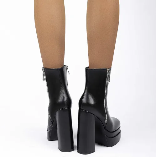 Vista 5 de SIFINELAR Botas de tobillo con plataforma para mujer tacón alto tacón grueso punta cuadrada botas cortas con cremallera lateral