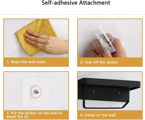 Vista 8 de Soporte adhesivo de papel higiénico con estante, soporte de rollo de papel higiénico de acero inoxidable 304, dispensador de papel higiénico