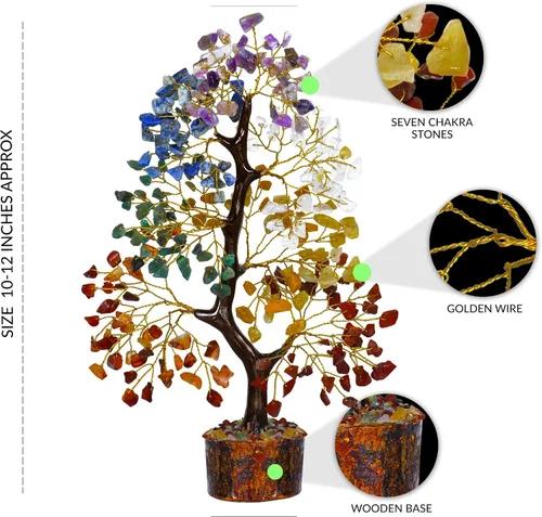 Vista 7 de PYOR Árbol de la vida de cristal de 7 chakras para decoración de oficina, cristales y piedras, regalos de inauguración de la casa para mujeres