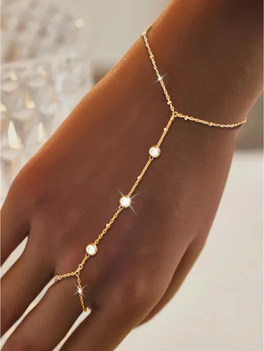 Vista 3 de YANCHUN Pulsera de anillo Pulsera de mano Pulsera de cadena de mano ajustable Anillo de dedo de diamantes de imitación Cadena de mano para mujer s