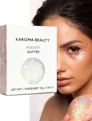 Vista 14 de KARIZMA 24K Gold Purpurina holográfica dorada Purpurina gruesa de 0.35 onzas para la cara, el cabello, los ojos y el cuerpo, para mujer. Purpurina