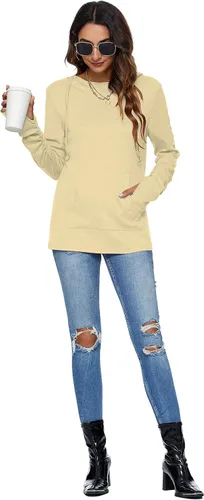 Vista 2 de AUSELILY Womens Long Sleeve Drawstrings Hooded Sweatshirt With Thumb Holes 01-beige