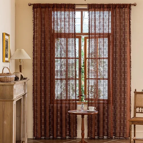 Vista 19 de YJ YANJUN - Cortinas de café boho, 24 pulgadas de largo, 2 paneles, cada una de 59" de ancho x 24" de largo, beige, con crochet, cortinas de cocina