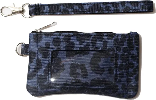 Vista 2 de DQL Llavero de cartera con estampado de leopardo, funda de identificación con cremallera, llavero de cartera de identificación