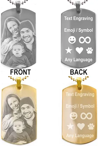Vista 5 de Chapitas personalizadas con fototexto grabado Personalice la chapita con su imagen texto Grabado gratuito Regalo ideal para San Valentín día