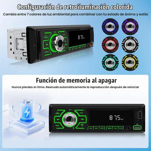 Vista 7 de SIXWIN - Radio para coche de un solo DIN, estéreo Bluetooth, receptor de audio multimedia para coche con control de voz, entrada AUX/USB/TF, control