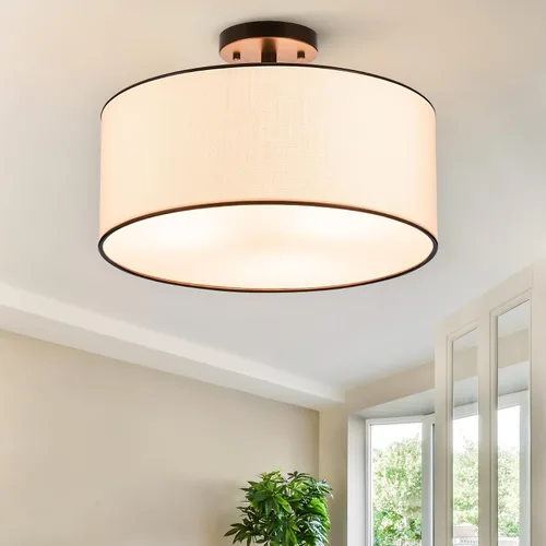 Vista 13 de VONLUCE Lámpara de techo semiempotrada de 12.2 pulgadas, moderna lámpara de techo de 2 luces con pantalla de tambor plisada blanca, 2 enchufes E26
