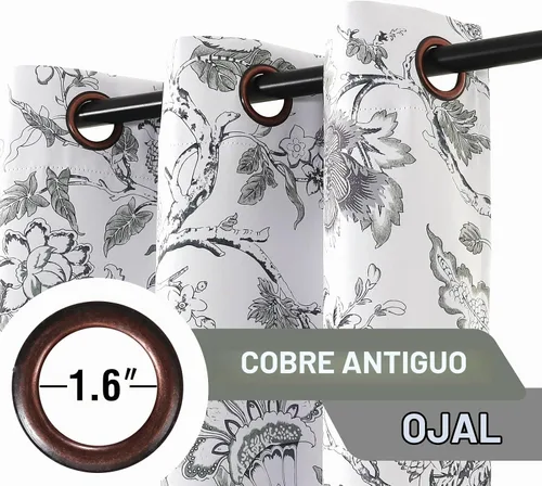 Vista 3 de H.VERSAILTEX Cortinas opacas de 63 pulgadas de largo, juego de 2 paneles de cortinas con estampado floral para sala de estar, cortinas de ventana