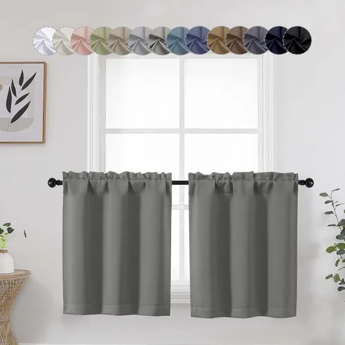 Vista 66 de Aqua Cafe - Juego de 2 paneles de cortinas opacas de 24 pulgadas de largo, con aislamiento térmico suave y sólido, para ventanas de baño, sótano