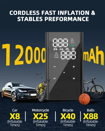 Vista 4 de Inflador de Neumáticos Compresor de Aire Portátil, Bomba de Aire Eléctrica Inalámbrica 4 Veces Más Rápida para Neumáticos de Coche con Medidor