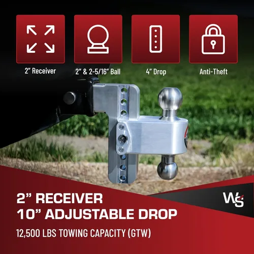 Vista 2 de Weigh Safe Soporte de bola de enganche de remolque ajustable, enganche de caída ajustable de 4 pulgadas para receptor de 2 pulgadas con 4 piezas