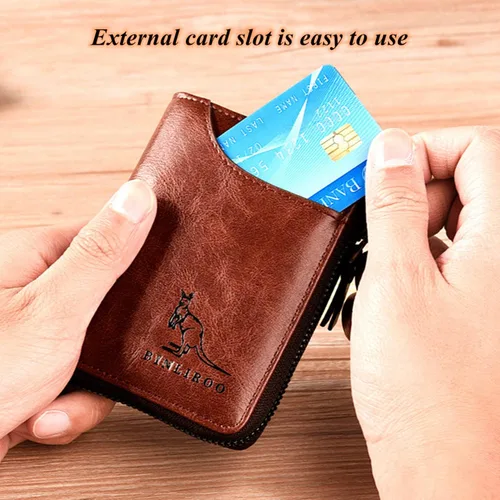 Vista 5 de Carteras de cuero para hombres con bloqueo RFID, ranura para tarjetas de identificación separadas, B3001, Clásico