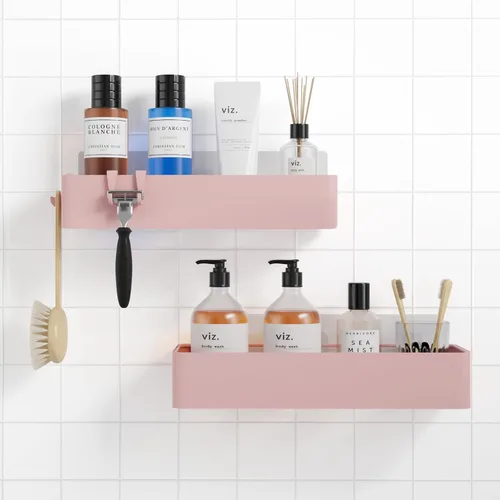 Vista 9 de Kitsure Organizador de ducha – Paquete de 2 organizadores de ducha adhesivos, estantes de metal inoxidables, organizadores de baño sin taladrar