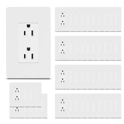 Vista 14 de ThunderWay Toma de corriente decoradora con placa de pared, toma eléctrica no resistente a manipulaciones, 15 amperios/125 V, autoconectada