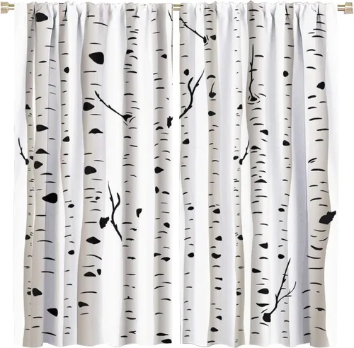 Vista 62 de Cortinas de abedul para sala de estar, niebla matutina en otoño, decoración del hogar, 42 x 45 pulgadas de largo