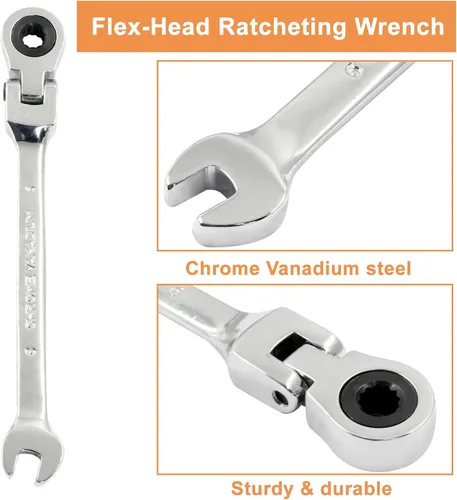 Vista 3 de Piutouyar Llave de trinquete de cabeza flexible de 6mm, llave de trinquete métrica profesional, llave combinada, llave de caja, herramienta
