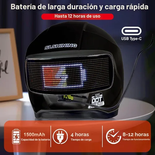 Vista 4 de Casco de Motocicleta - Casco Integral Aprobado por DOT (Control de Aplicación Inteligente), Casco de Motocicleta Compacto