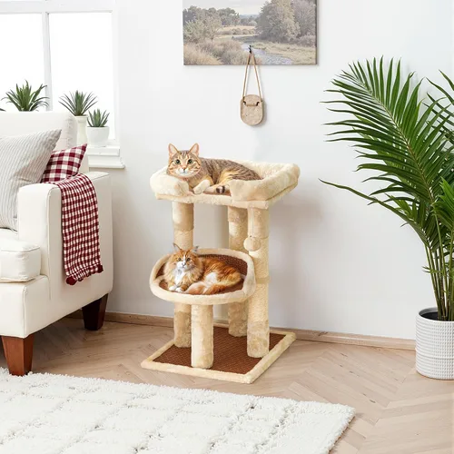 Vista 4 de Fansafurn Árbol de varios niveles para gatos de interior, torre moderna para gatos con camas dobles y postes rascadores, árbol para gatos grandes
