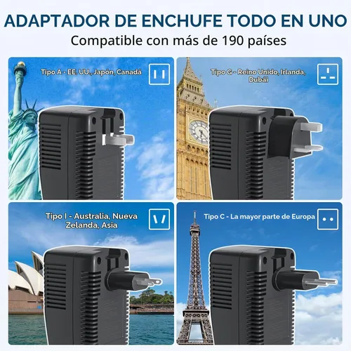 Vista 5 de Convertidor mejorado de 2000W 220V a 110V para viajes europeos, convertidor de voltaje de EE.UU. a Europa para secador de cabello, plancha