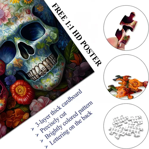 Vista 3 de Rompecabezas del Día de los Muertos de Calavera de Azúcar para adultos de 1000 piezas, rompecabezas de Halloween de 1000 piezas, rompecabezas